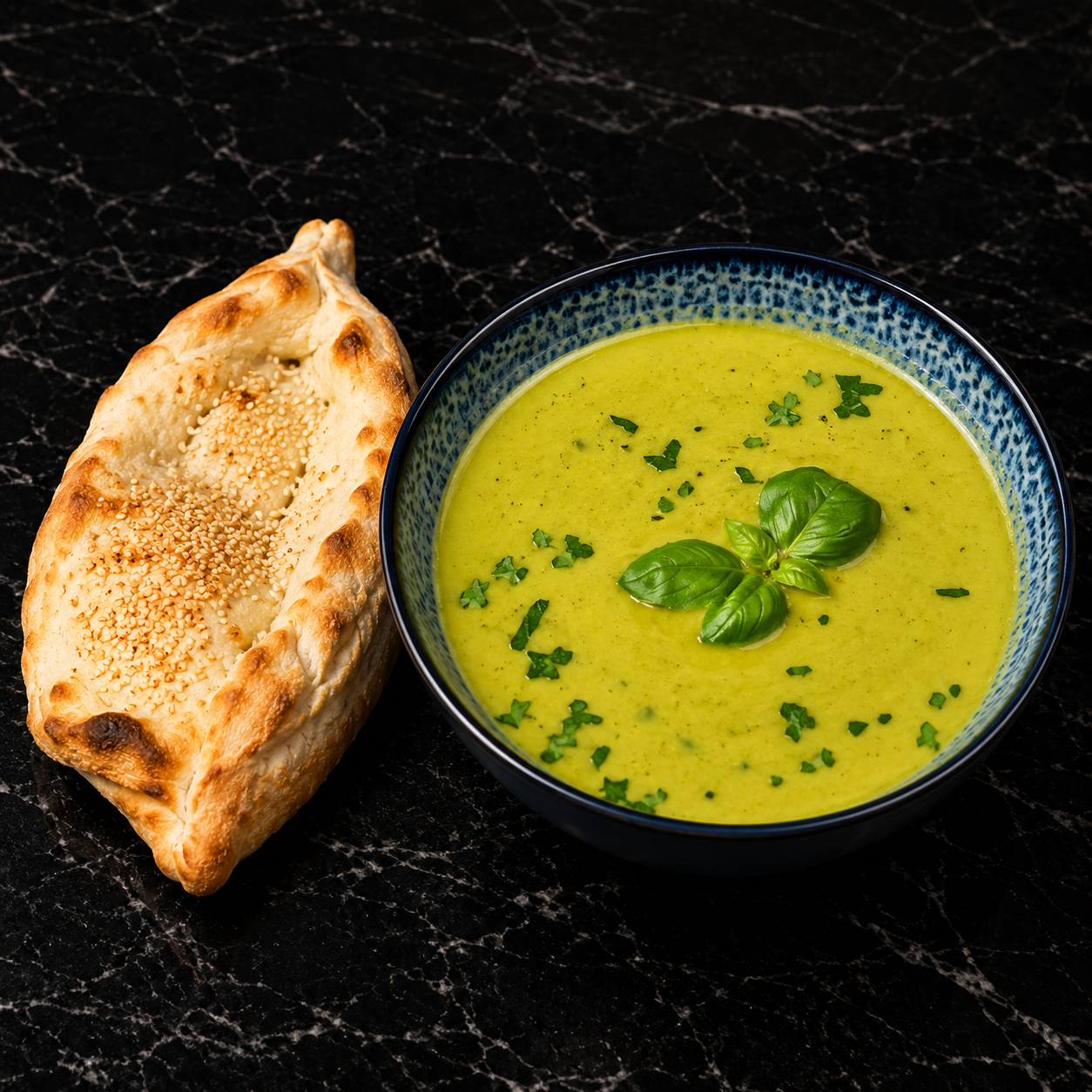 HAUSGEMACHTEN  Gemüsecremesuppe mit Brot 